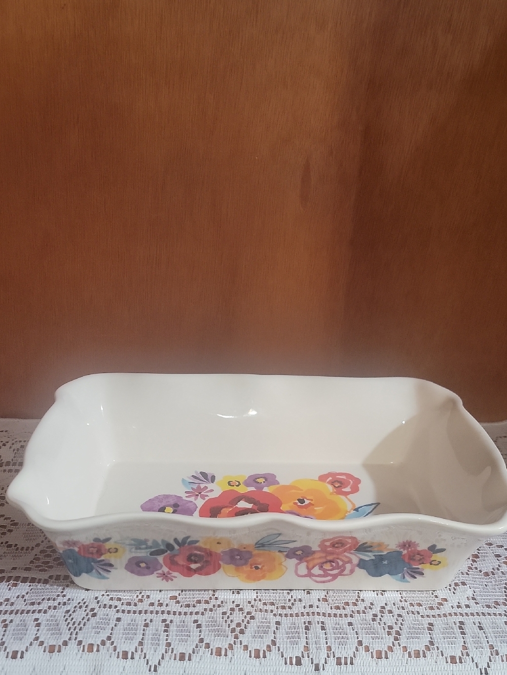 The Pioneer Woman White With Floral Design  Stoneware Baker 12x8.5